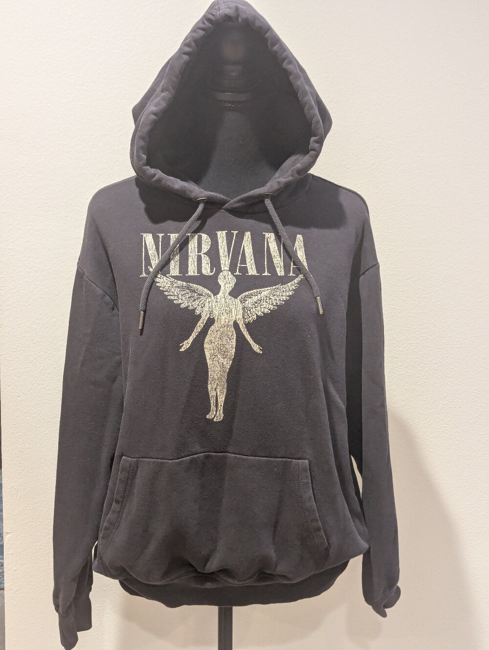 H&M Nirvana In Utero Angel Graphic Hoodie Size Large Black Distressed Band